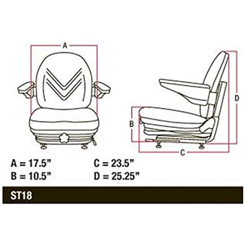HIS360 Industrial High Back Seat w/Suspension, Slide Tracks & Arm Rests