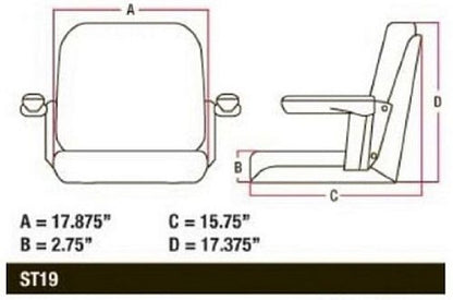 A & I Products Complete Seat, w/ Flip-Up Arms, BLK VINYL Replacement for Case-IH Part Number CS140-1V