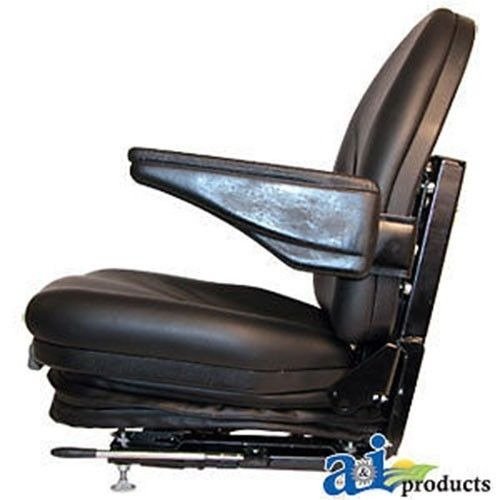 High Back Industrial Seat w/ Suspension; Slide Track & Armrests; Black Vinyl