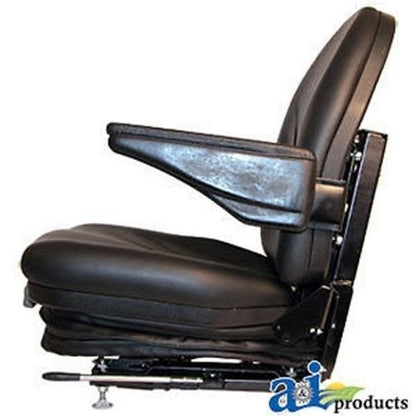 High Back Industrial Seat w/ Suspension; Slide Track & Armrests; Black Vinyl
