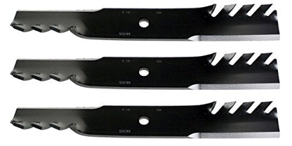 USA Mower Blades (3 MB022BP Toothed High-Lift for Bad Boy 038000300 Jacobsen 390665 Length 18 in. Width 2-1/2 in. Thickness .203 in. Center Hole 5/8 in. 36 in. 52 in. 54 in. Deck