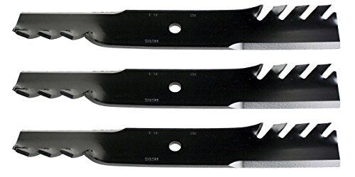 USA Mower Blades (3 MB022BP Toothed High-Lift for Bad Boy 038000300 Jacobsen 390665 Length 18 in. Width 2-1/2 in. Thickness .203 in. Center Hole 5/8 in. 36 in. 52 in. 54 in. Deck