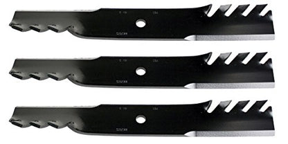 USA Mower Blades (3 CMB022BP Toothed High Lift Blade Fit Scag Husqvarna Toro 48108 481707 481711 48185 482462 Length 18in. Width 2 1/2in. Thickness .240in. Center Hole 5/8in. 36 50 52 54in. Deck