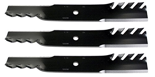 USA Mower Blades (3 CMB022BP Toothed High Lift Blade Fit Scag Husqvarna Toro 48108 481707 481711 48185 482462 Length 18in. Width 2 1/2in. Thickness .240in. Center Hole 5/8in. 36 50 52 54in. Deck