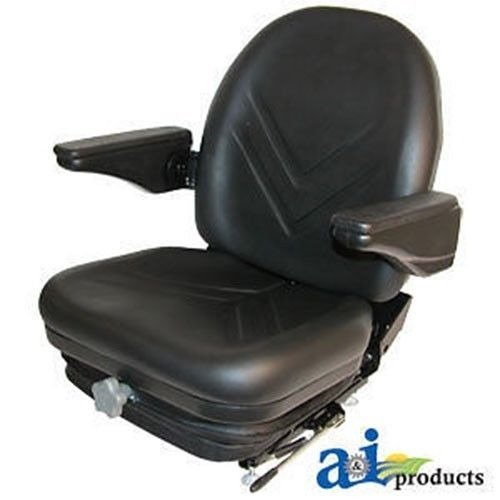High Back Industrial Seat w/ Suspension; Slide Track & Armrests; Black Vinyl