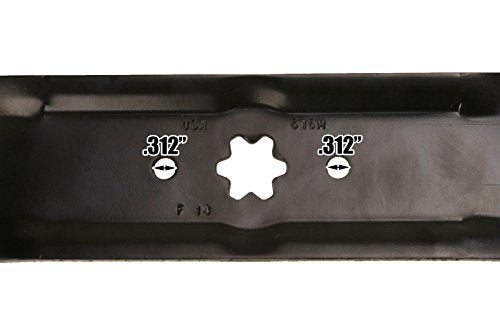 USA Mower Blades (2 MTD616MBP Toothed Extra High-Lift for MTD 490-100-M115 942-616 742-04087 Length 21-3/16 in. Width 2-3/4 in. Thickness .150 in. Center Hole 6 Point Star 38 in. Deck