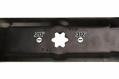 USA Mower Blades (2 MTD616MBP Toothed Extra High-Lift for MTD 490-100-M115 942-616 742-04087 Length 21-3/16 in. Width 2-3/4 in. Thickness .150 in. Center Hole 6 Point Star 38 in. Deck