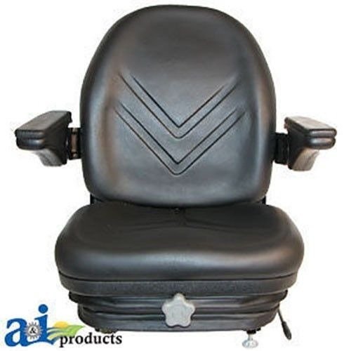 High Back Industrial Seat w/ Suspension; Slide Track & Armrests; Black Vinyl
