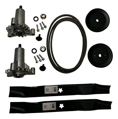 Deck rebuild kit for craftsman poulan Husqvarna included 2 heavy duty spindles 130794, 2 mulcher blades 134149, 2 pulleys 173436, deck belt 144959 95"