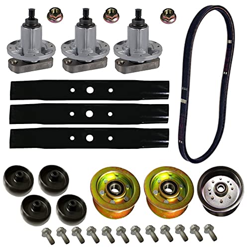 Mower Deck Rebuild Kit Blade Spindle Idler Belt Wheel Fits John Deere 48 inch L120 L130 GX20305 GX20250 GX10168