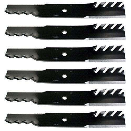 USA Mower Blades (6 MB022BP Toothed High-Lift for Bad Boy 038000300 Jacobsen 390665 Length 18 in. Width 2-1/2 in. Thickness .200 in. Center Hole 5/8 in. 36 in. 50 in. 52 in. 54 in. Deck