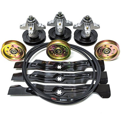 Complete Rebuild Kit Spindles Pulleys Belt Blades Compatible with Cub Cadet MTD 50" RZT RZT50 Zero Turn 742-04053A 918-04126 954-04044 756-04129